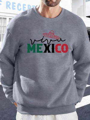 Meksika Yaratıcı Harf Baskılı Günlük Sokak Giyimi Erkek Polar Yüksek Bel Sweatshirt Spor Bisi
