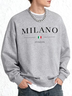 Italya Milano Şehir Baskılı Erkek Sıcak Kazak Günlük Büyük Beden Moda Uzun Kollu Temel Sokak