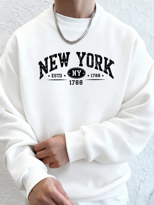 New York Estd 1788 Baskılı Sonbahar Spor Giyim Erkek High Street Polar Kapüşonlu Üst Günlük R