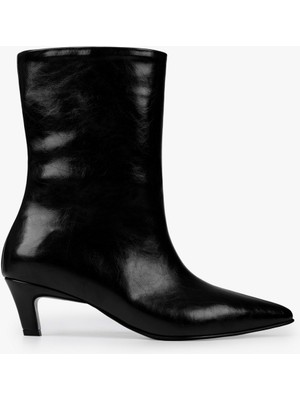 Shoeberry Kadın Maris Siyah Cilt Topuklu Bot