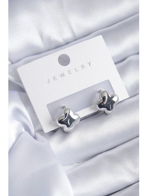 Efe Avm Gümüş Renk Yonca Model Pirinç Kadın Küpe - Lisinya