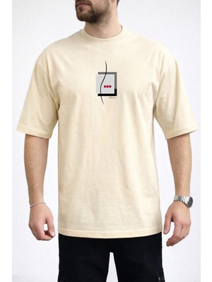 Caddekombin Erkek Forever Yazı Baskılı Bisiklet Yaka Bej T-Shirt