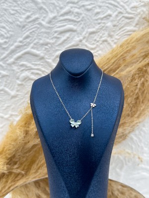 Livora Jewelry 925 Ayar Gümüş Mavi Sedef Taşlı Kelebek Figürlü Kadın Kolye