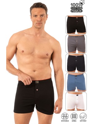 Özkan Underwear Özkan 0041 5'li Paket Erkek %100 Pamuk Karışık Renk Şardonlu Pamuklu Düğmeli Penye Boxer