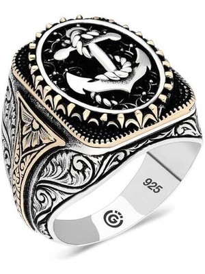 Fumeyabi Gümüş Deniz Çapası Oval Erkek Yüzük