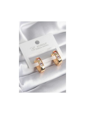 Erbilden Erb Pirinç Gold Renk Renkli Zirkon Taşlı Kadın Küpe