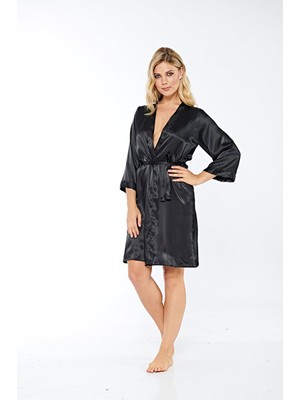 İlkyaz Fashion Ieg™ Siyah Ipek Saten Sabahlık - 14000