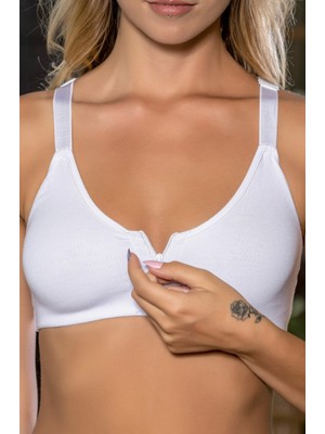 İlkyaz Fashion Ieg™ Beyaz Önden Fermuarlı Pamuklu Sütyen,günlük ve Medikal Kullanım Için, Kadın Iç Giy