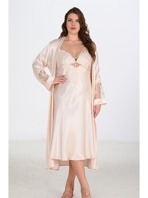 İlkyaz Fashion Ieg™ 2li Fildişi Sabahlık Takımı Bigsize 6222
