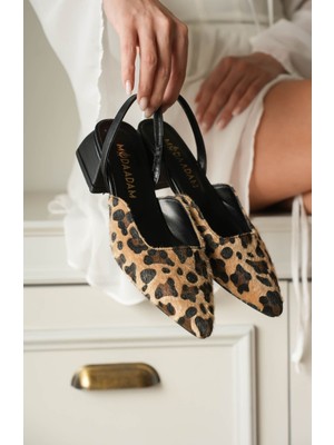 Moda Adam Kadın Monaco Kısa Topuklu Ayakkabı - Leopar
