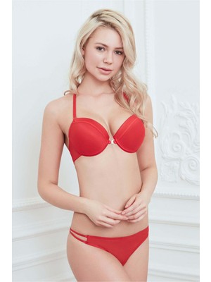 İlkyaz Fashion Ieg™ Balenli Destekli Dolgulu Askıları Çıkabilen Önden Açılan Sütyen String Takım