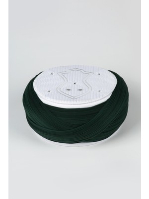 Sarıkhane Namaz Sarığı - Yeşil Kumaş - Beyaz Takke - Çapraz Sarım - Nâli Şerif - 7 Metre