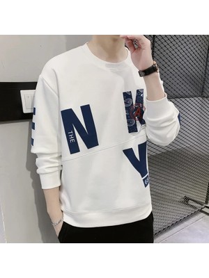 Ilkbahar ve Sonbahar Erkek Kazak Yuvarlak Boyun Yeni Patchwork Mektup Baskılı Hoodie Gevşek M