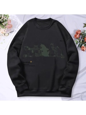 Karikatür Kedi Baskı Kadın Hoody Sonbahar Yumuşak Sıcak Kazak Kore Büyük Boy Kapşonlu Basit T