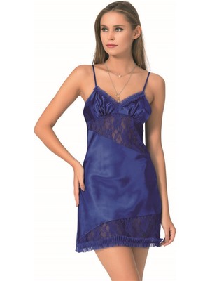 İlkyaz Fashion Ieg™ Saks Kısa Saten Gecelik