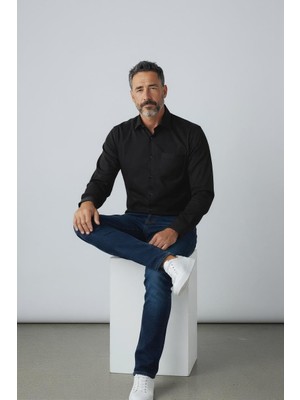 Gömlek Galerisi Klasik Geniş Kesim Düz Uzun Kollu Erkek Gömlek