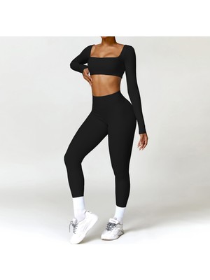 Yuna Sport Kadın Yüksek Bel Arkası Büzgülü Spor Tayt ve Uzun Kollu Spor Üst Spor Takımı
