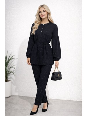 Hiramir Kadın Taş Detaylı Beli Bağlamalı Bluz Pantolon Takım YZ2512