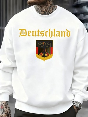 Almanya Ulusal Amblem Desen Erkekler Spor Yumuşak Büyük Boy Kazak Rahat Moda Kazak Sonbahar E