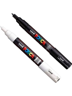 Hype Store Pc-1m Boya Sanatı Markör Kalemleri - Kumaş Cam Metal Kalem - Siyah + Beyaz (Her Birinden 1 Adet)