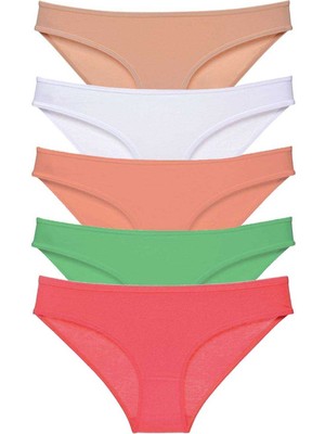 İlkyaz Fashion Ieg™ 5 Adet Süper Eko Set Likralı Kadın Slip Külot Ten Beyaz Pudra Yeşil Fuşya