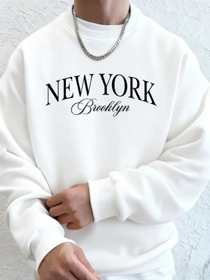 New York Mektup Brooklyn Baskı Erkekler Tişörtü Kış Polar Sıcak Hoodie Kore Gevşek Bisiklet Y