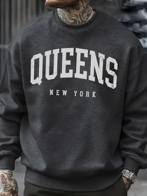 Queens New York Mektup Tasarım Erkek Tişörtü Moda Bol Giysiler Günlük Bisiklet Yaka Tüm Maç Ü