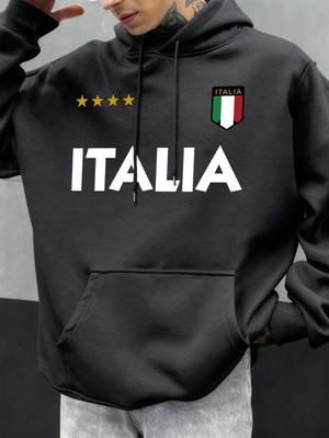 Italya Italyan Bayrağı Tasarım Erkekler Hoodie Polar Kapüşonlular Cep Yumuşak Hoody Sonbahar