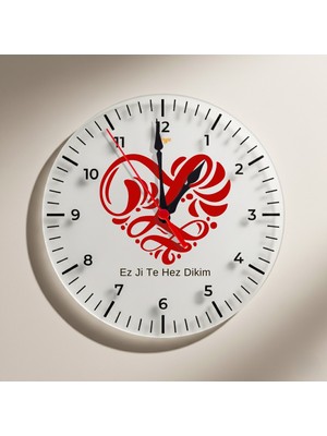 Zerya Kürtçe Ez Ji Te Hez Dikim Kalpli Tasarımlı Duvar Saati