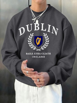 Dublin Irlanda Mektup Desen Sonbahar Erkekler Kazak Moda Bisiklet Yaka Kazak Hip Hop Giysiler