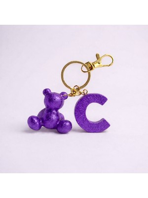 Scultore Kişiye Özel C Harfli Ayıcık Anahtarlık - Epoksi Tasarım Çanta ve Araba Anahtarlığı