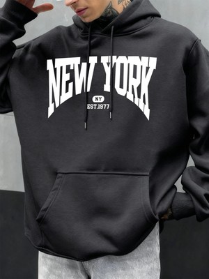 New York Göz Alıcı Mektup Tasarım Erkek Kapüşonlular Hip Hop Hoody Rahat Polar Yumuşak Spor S
