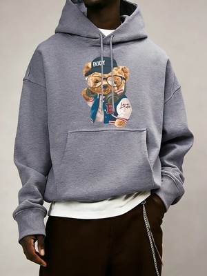 Gentleman Tech Control Teddy Bear Baskılı Erkek Cep Polar Uzun Kollu Sonbahar Renkli Spor Giy