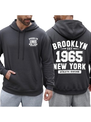 Brooklyn 1965 New York Baskılar Erkek Sonbahar Hoody Cep Rahat Kapüşonlular Çok Renkli Polar