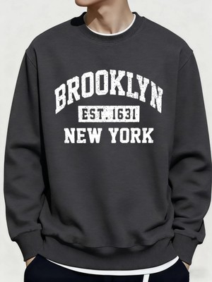 Brooklyn New York City Baskılar Kışlık Günlük Kapüşonlu Üst Erkek Polar Günlük Kazak Temeller