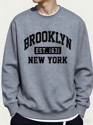 Brooklyn New York City Baskılar Kışlık Günlük Kapüşonlu Üst Erkek Polar Günlük Kazak Temeller