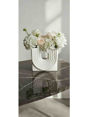 Modern Beyaz Seramik U Şekilli Vazo - Minimalist Dekoratif Çiçeklik