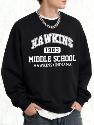 Hawkins Ortaokul Erkekler Için Baskılı Sweatshirt Oversize Kazak Sonbahar Sıcak O-Yaka Spor G