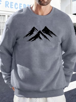 Hill Sketch Baskılı Sonbahar Polar Sokak Giyim Çiftler Için Yuvarlak Yaka Yumuşak Kazak Her Ş