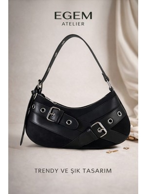 Egem Atelier  Kuşgözü Kemer Toka Detaylı Orta Boy Kadın Baget Omuz Çanta