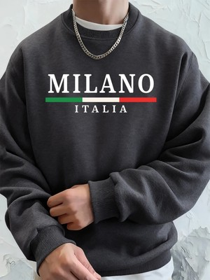 Milano Italya Bayrağı Renkli Baskılı Erkekler Kazak Kış Polar Sıcak Kapüşonlular Kore Gevşek