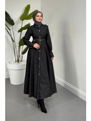 Merven Akyüz Milena Önden Düğmeli Tensel Kumaş Elbise Füme