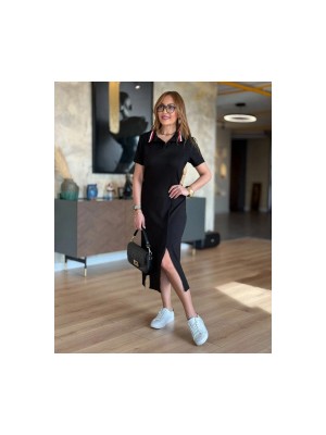 Kadın Yaka Ribanalı Çift Yırtmaçlı Elbise