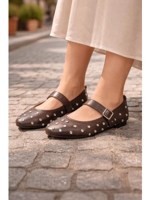 ModaOnn  Kadın Taşlı Tokalı Bantlı Babet Ayakkabı
