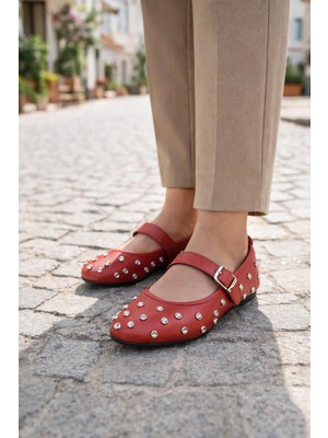 ModaOnn  Kadın Taşlı Tokalı Bantlı Babet Ayakkabı