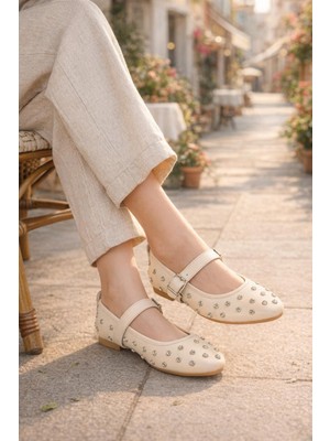 ModaOnn  Kadın Taşlı Tokalı Bantlı Babet Ayakkabı