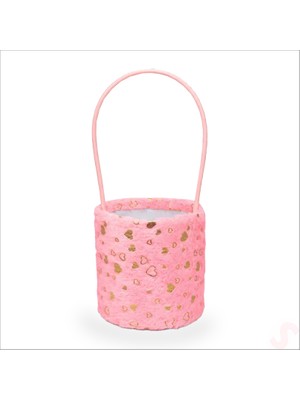 Süsle Bebek ve Parti Hortum Saplı Kalpli Pembe Pelüş Kutu Büyük Boy - 16 cm