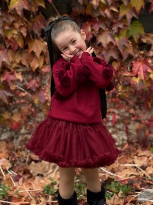 Yiğit Butik Kız Çocuk Ponpon Detaylı Tütü Etekli Takım