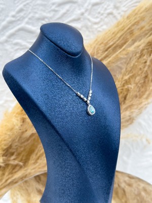 Livora Jewelry 925 Ayar Gümüş Aquamarin Damla Taşlı Lüks Kadın Kolye