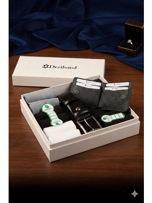 Deribond Damat Bohçası Seti- Hakiki Deri Takım Elbise Kemeri + Hakiki Deri Cüzdan + 6’lı Bambu Çorap